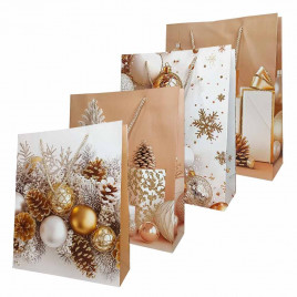 Пакет ЛЮКС НГ Елки, подарки, шары с блестками размер 26*32*10см