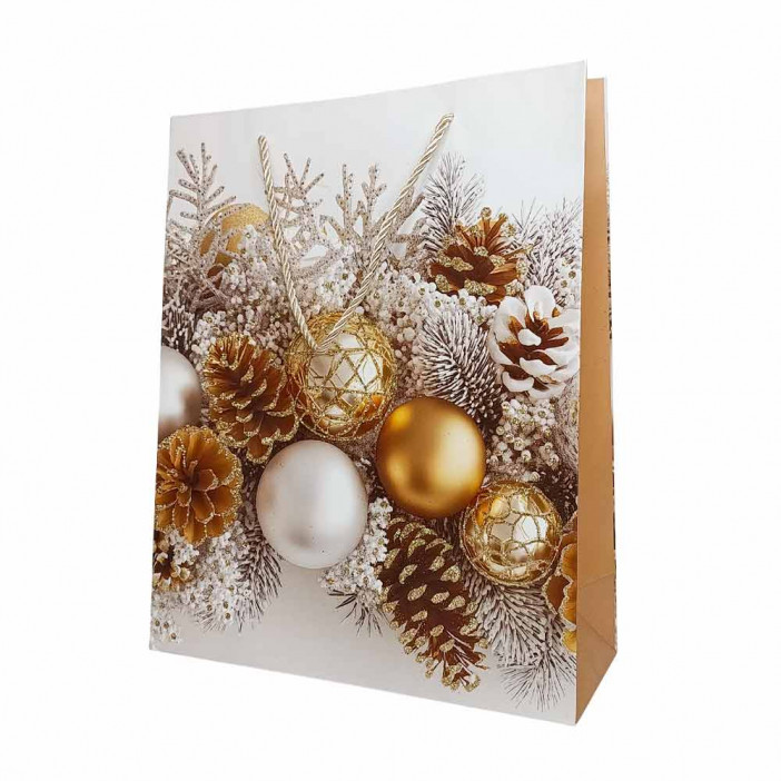 Пакет ЛЮКС НГ Елки, подарки, шары с блестками размер 26*32*10см