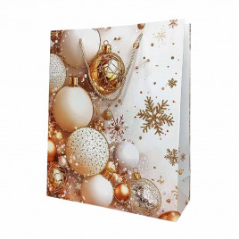 Пакет ЛЮКС НГ Елки, подарки, шары с блестками размер 26*32*10см