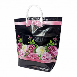 Сумка с пластмассовыми ручками многослойная с карманами Розы 37*37см
