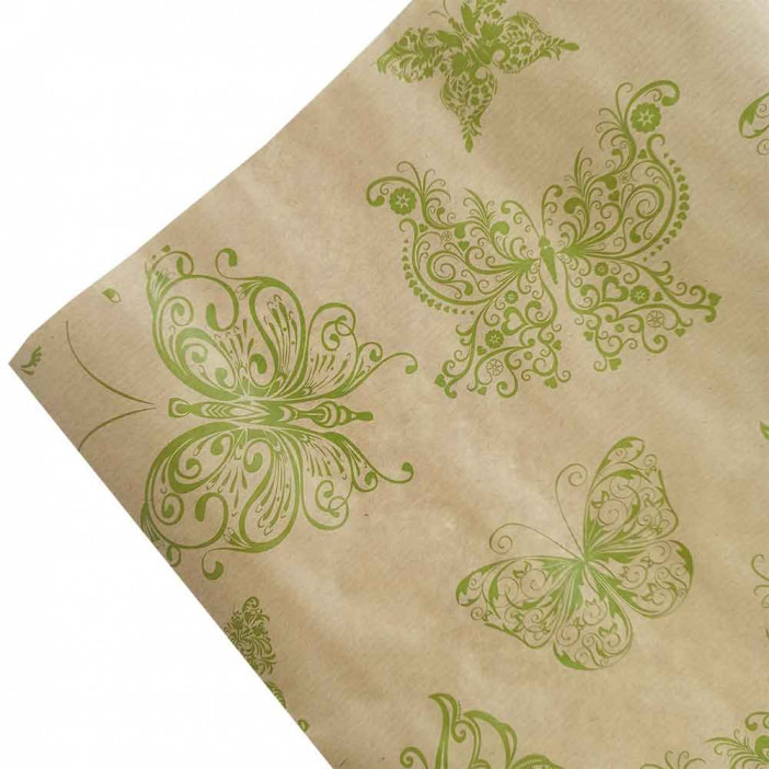 Бумага крафт в рулоне Мотыльки зеленые размер 70см*10м