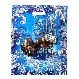 Пакет с вырубной ручкой Белые лошади 38*47см 60 мкм 50шт