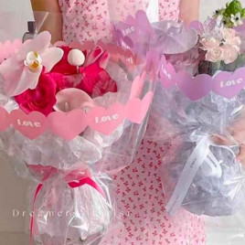 Пленка в рулоне Сердечный трепет фуксия размер 58см*10м 50мкм