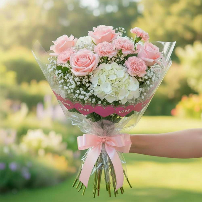 Пленка в рулоне Сердечный трепет фуксия размер 58см*10м 50мкм