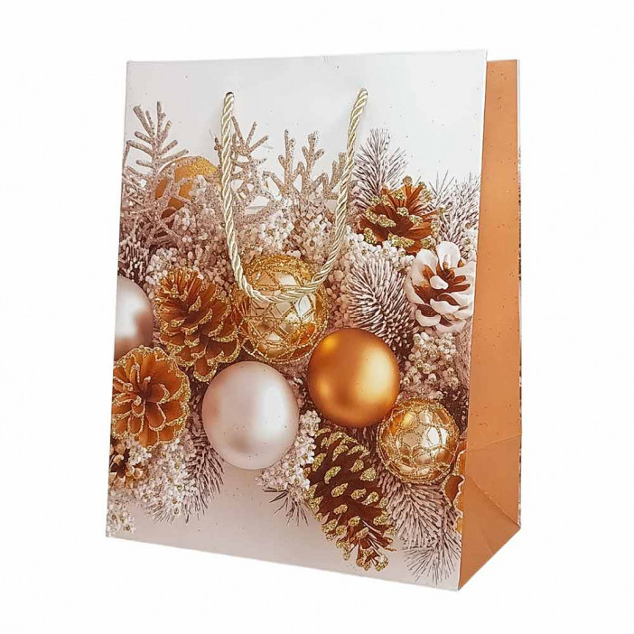 Пакет ЛЮКС НГ Елки, подарки, шары с блестками размер 18*23*10см