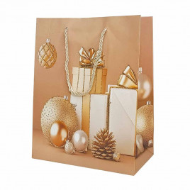 Пакет ЛЮКС НГ Елки, подарки, шары с блестками размер 18*23*10см