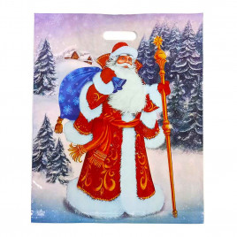 Пакет с вырубной ручкой Дед Мороз с мешком 38*47см 60 мкм 50шт