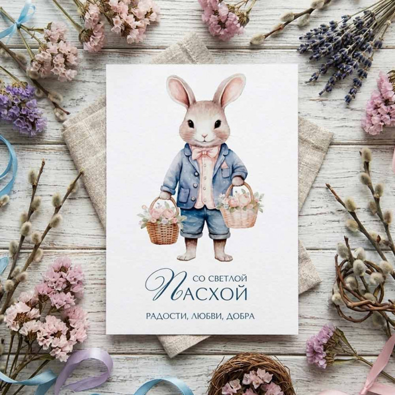 Мини-открытка С Пасхой радости, любви, добра 5*7см