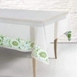 Скатерть одноразовая 120*220см Белые цветы