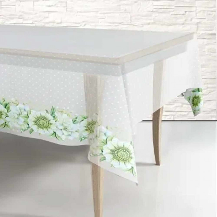 Скатерть одноразовая 120*220см Белые цветы