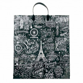 Пакет с пластмассовыми ручками 40*44см Париж черный 10шт