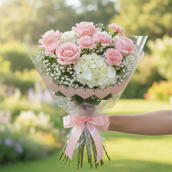 Пленка в рулоне Сердечный трепет светло-розовая размер 58см*10м 50мкм