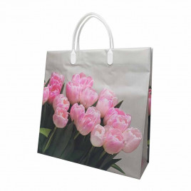 Пакет сумка размер 30*30см Букет розовых тюльпанов