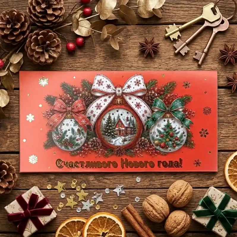 Конверт для денег НГ Счастливого Нового года! 8*16,5см арт 59607