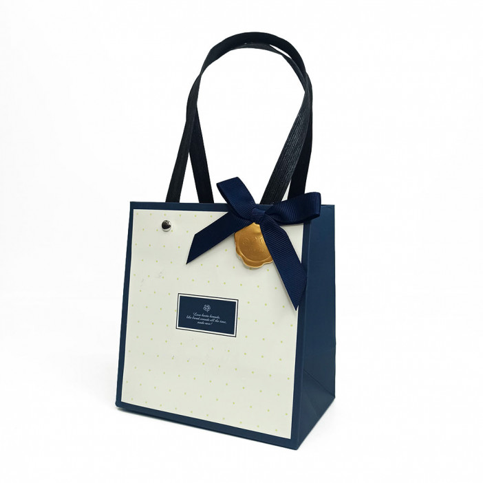 Пакет ЛЮКС Горошек с бантиком размер 14*13,5*9см