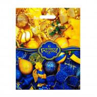 Пакет с вырубной ручкой С Новым годом синие и желтые шары 38*47см 60 мкм 50шт