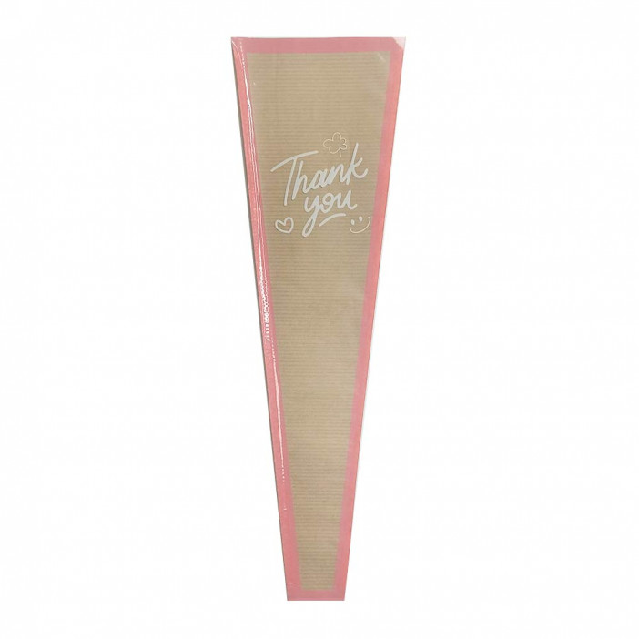 Конус крафт на 1 цветок Thank you розовый размер 12,5*4*45см уп 30шт