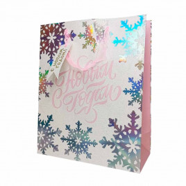 Пакет ЛЮКС НГ С новым годом с блестками размер 26*32*12см