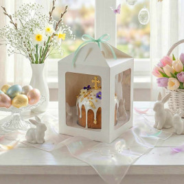 Коробка для кулича с окном белая размер 120*120*160мм