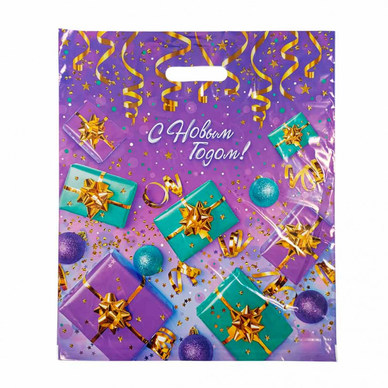 Пакет с вырубной ручкой Коробки с подарками 40*47см 45мкм 50шт
