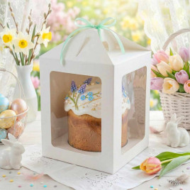 Коробка для кулича с окном белая размер 160*160*200мм