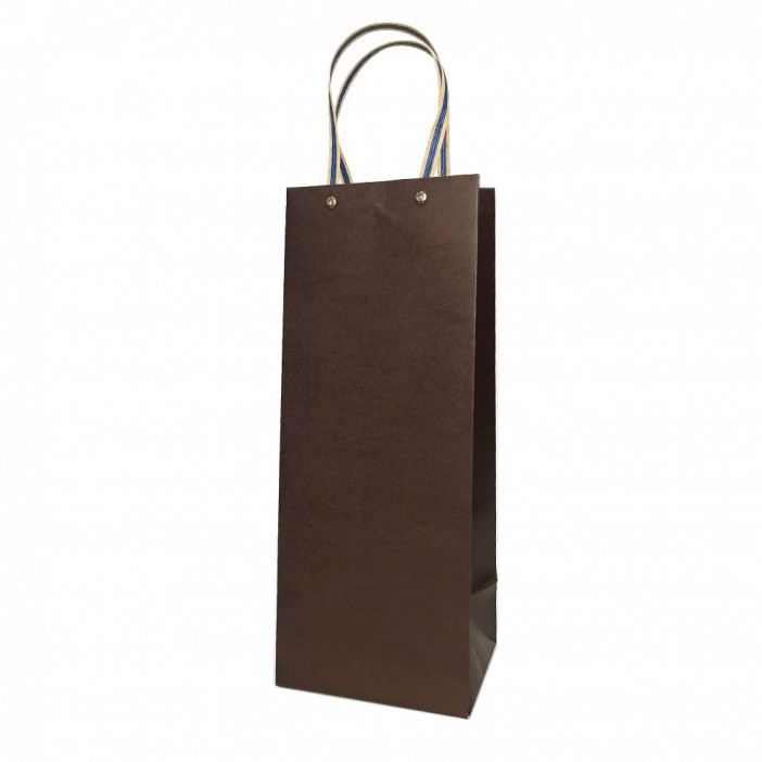 Пакет под бутылку ЛЮКС однотонный с плоскими ручками размер 14*35*11см