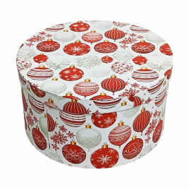 Коробка НГ круг Новогодние шары на белом в 2-х размерах