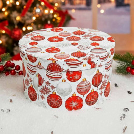 Коробка НГ круг Новогодние шары на белом в 2-х размерах