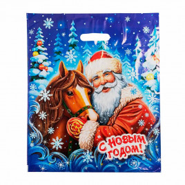 Пакет с вырубной ручкой Дед Мороз с лошадкой 40*47см 45мкм 50шт