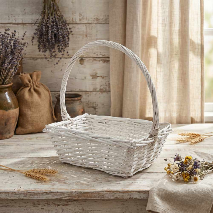 Корзина прямоугольная белая ива в 3-х размерах