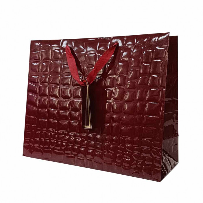 Пакет ЛЮКС Кожа бордо лак размер 32*26*12см