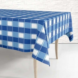 Скатерть одноразовая 120*220см Синяя клетка