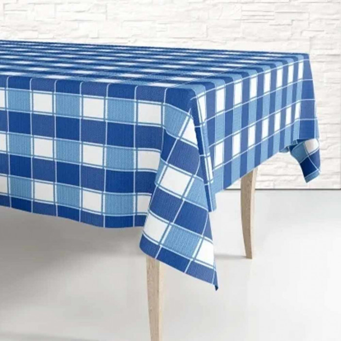 Скатерть одноразовая 120*220см Синяя клетка