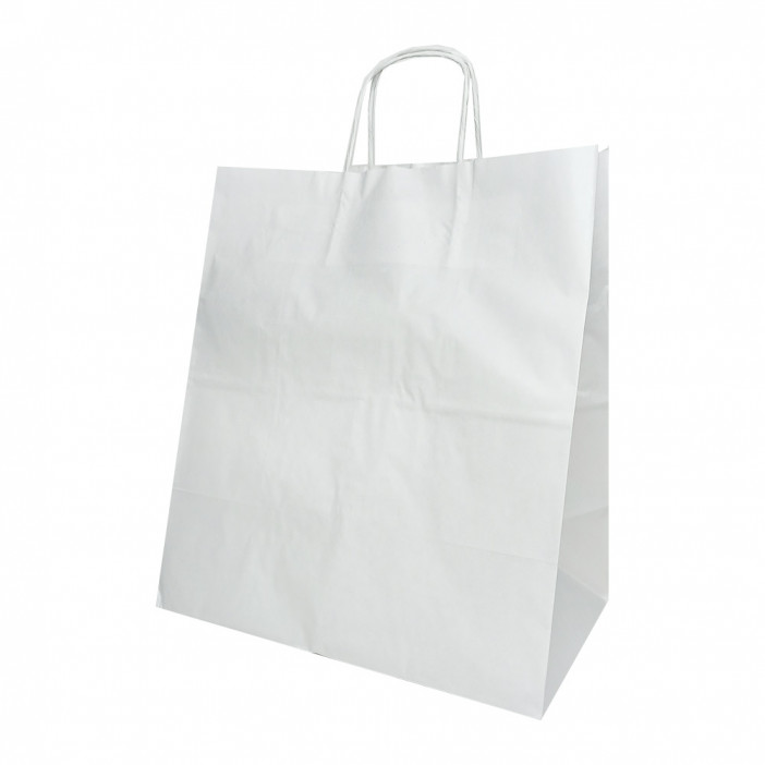 Пакет бумажный белый с крученой ручкой 80г/м2 размер 32*32*20см уп 10шт