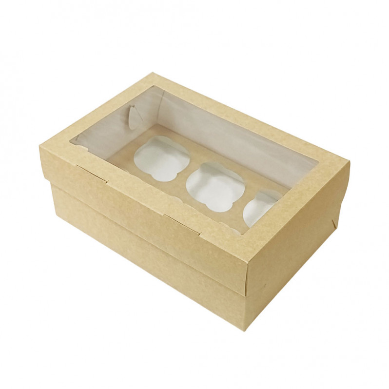 Коробка под капкейки на 6шт с окном крафт размер 250*170*100мм уп 10шт