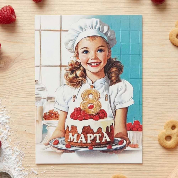 Мини-открытка 8 марта ретро 7*10см 004