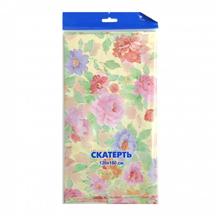 Скатерть одноразовая 120*180см Розовые и фиолетовые цветы