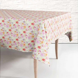 Скатерть одноразовая 120*180см Розовые и фиолетовые цветы