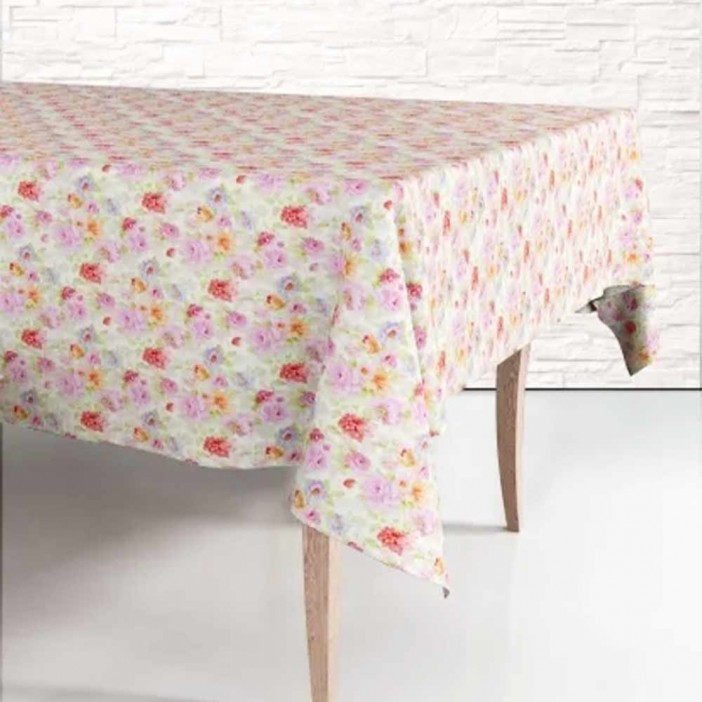 Скатерть одноразовая 120*180см Розовые и фиолетовые цветы