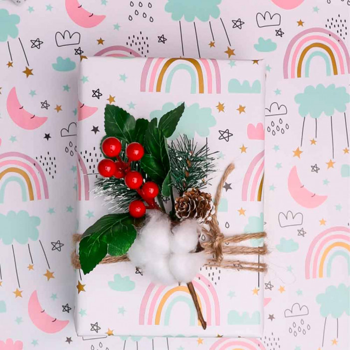 Бумага подарочная Радуга и звездочки размер листа 70*100см уп 2л