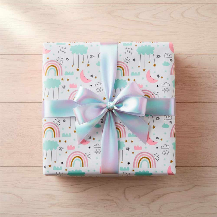 Бумага подарочная Радуга и звездочки размер листа 70*100см уп 2л