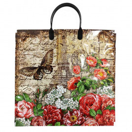 Пакет с пластмассовыми ручками 36*40см Бабочка и цветы 10шт