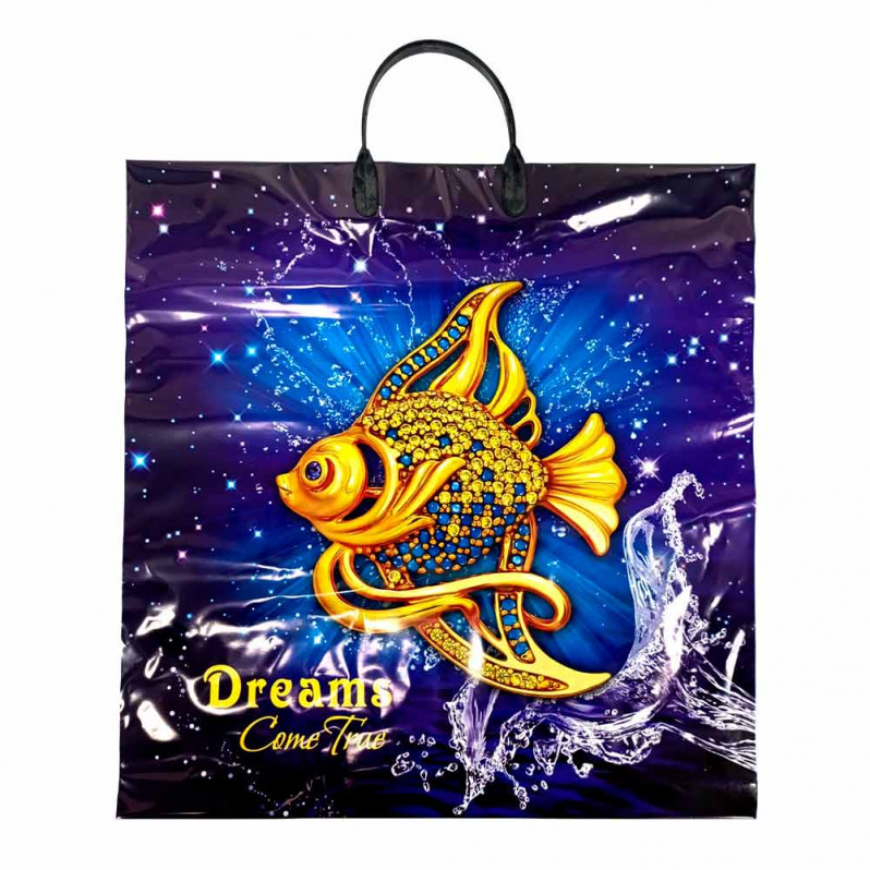 Пакет с пластмассовыми ручками 40*44см Золотая рыбка 10шт