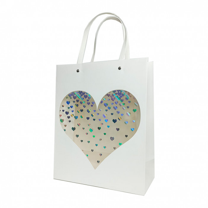Пакет ЛЮКС Сердце прозрачное с плоской ручкой размер 26*32*12см