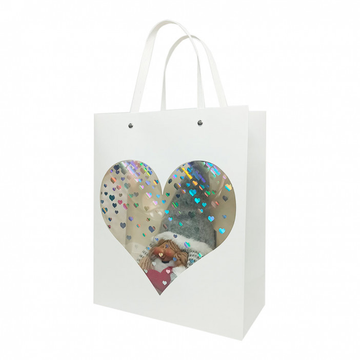 Пакет ЛЮКС Сердце прозрачное с плоской ручкой размер 26*32*12см