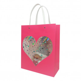 Пакет ЛЮКС Сердце прозрачное с плоской ручкой размер 26*32*12см