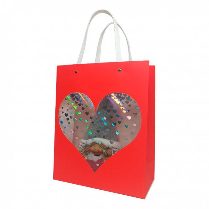 Пакет ЛЮКС Сердце прозрачное с плоской ручкой размер 26*32*12см