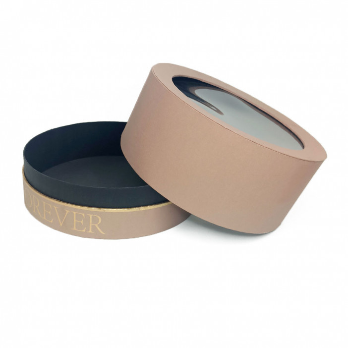 Коробка круг Forever с окошком коричневая размер 25*15см