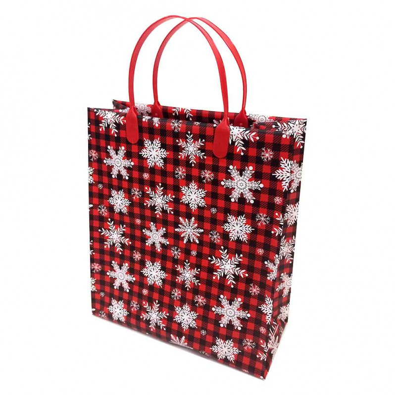 Пакет сумка размер 23*26см Снежинки на красном