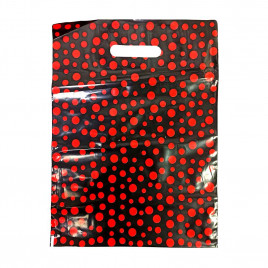 Пакет с вырубной ручкой Горох двусторонний красно-черный 31*40см 60мкм 50шт